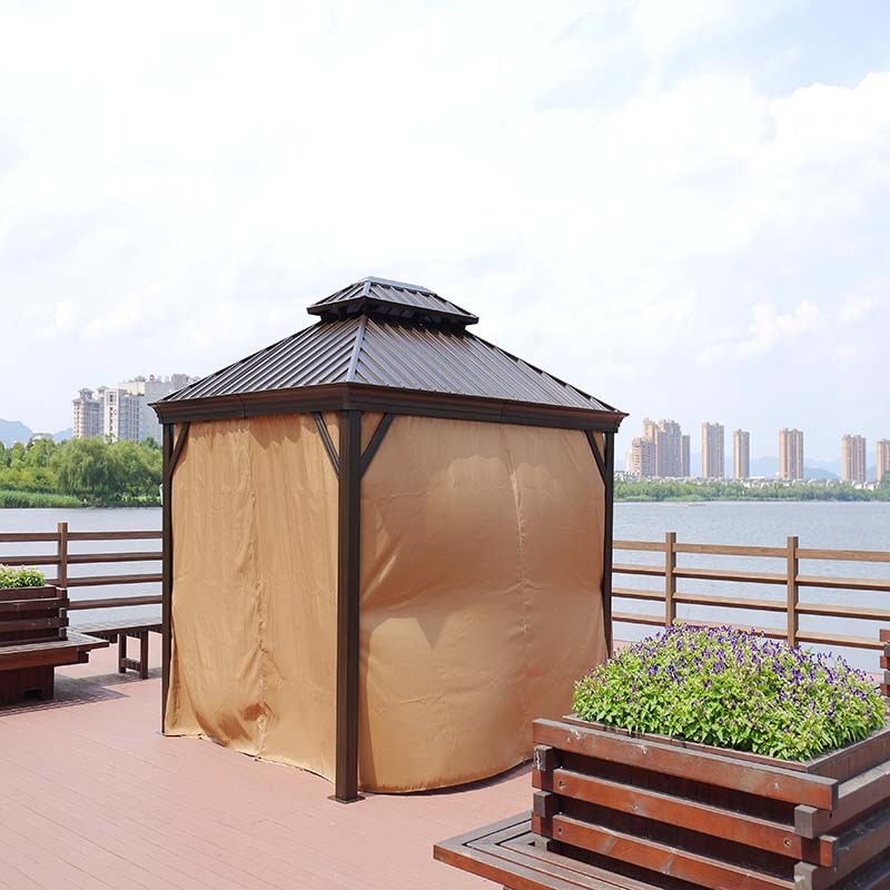 10' x 12' Outdoor Hardtop Gazebo For Garden Bronze Double Roof Aluminum Frame Pavilion