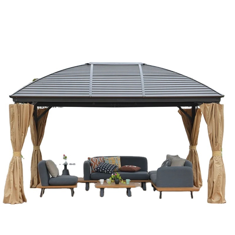 China Hardtop Black Metal Rectangle Screened Gazebo with Steel Roof