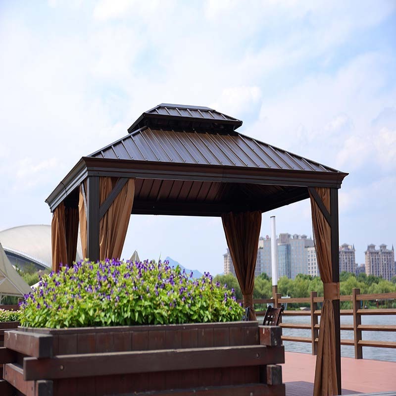 10' x 12' Outdoor Hardtop Gazebo For Garden Bronze Double Roof Aluminum Frame Pavilion