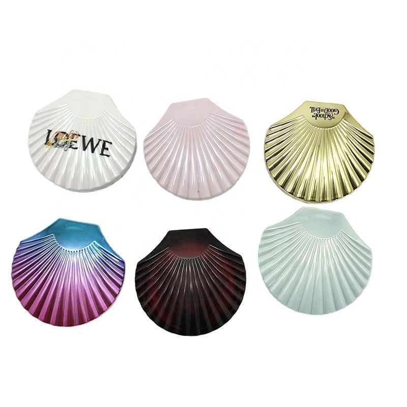 Hot sale 2023 OEM double sided foldable cute shell shape compact pocket colorful beautiful cosmetic plastic mirror