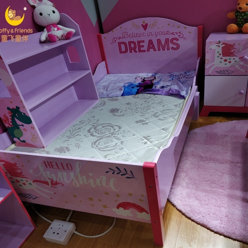 Toffy & Friends Kids wooden single bed length adjustable in pink Unicorn design for girl