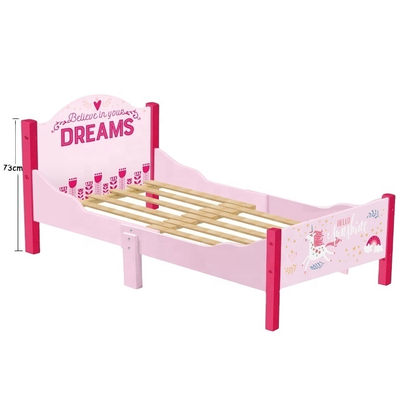 Toffy & Friends Kids wooden single bed length adjustable in pink Unicorn design for girl