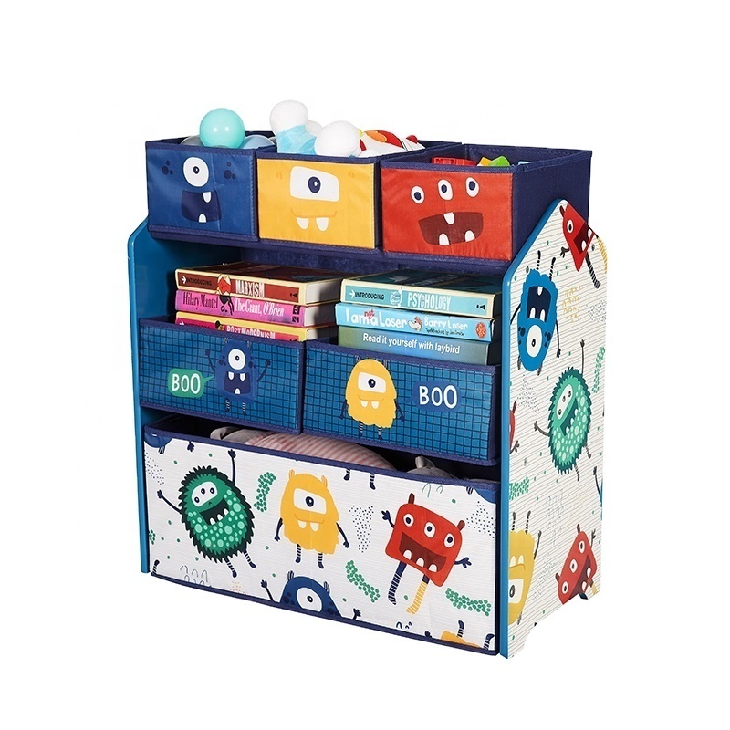 Toffy & Friends children storage organizer with fabric cubes in Monster design