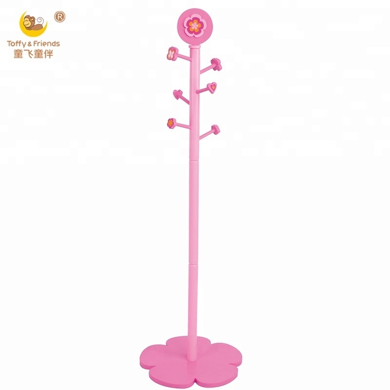 Wooden Kid Standing Cloth Rack Pink Coat Rack