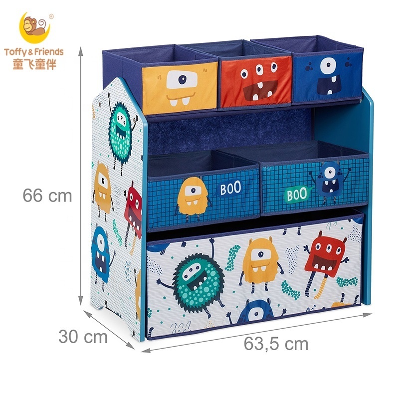 Toffy & Friends children storage organizer with fabric cubes in Monster design