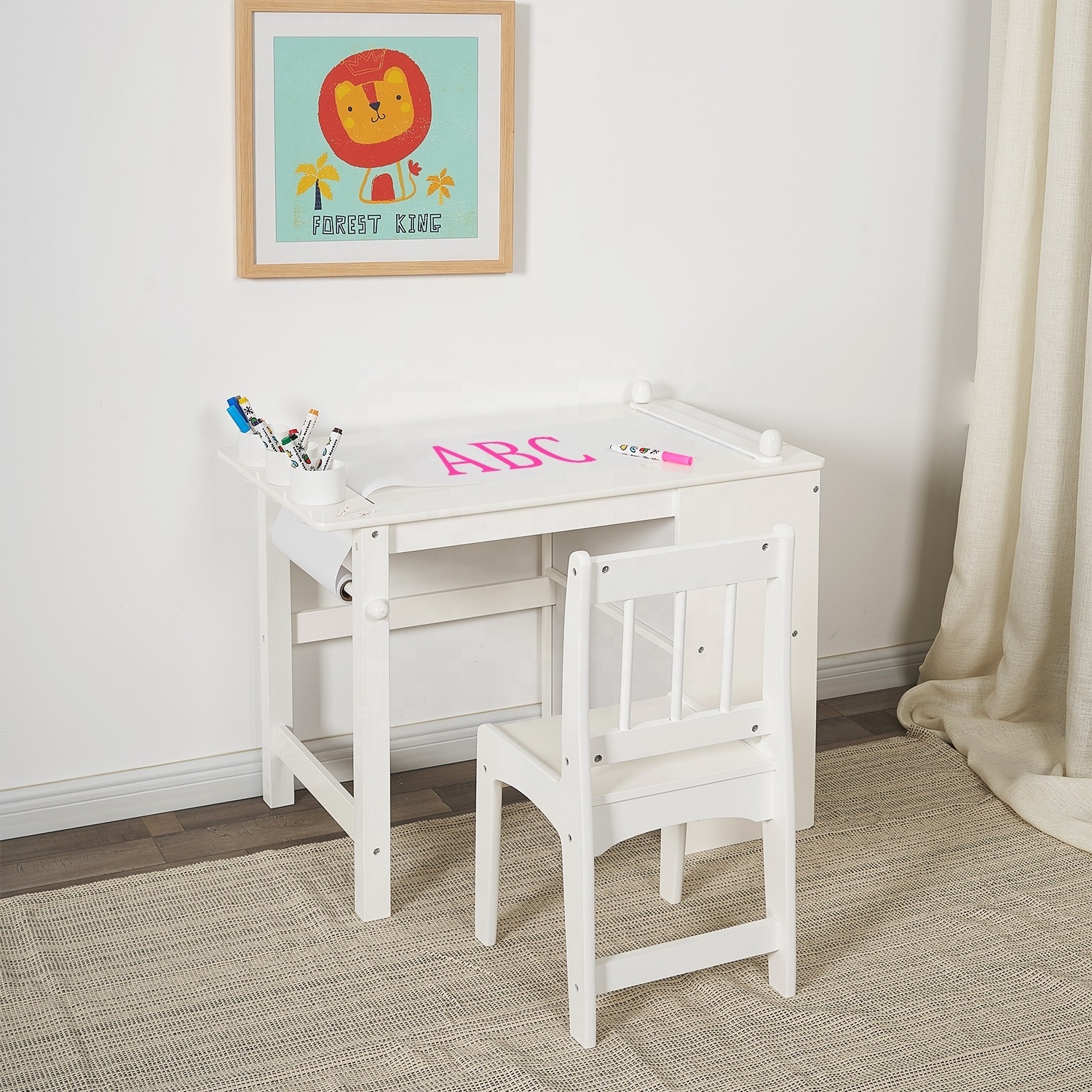 Toffy & Friends Wooden kids table playing desk study desk and chair set of 2