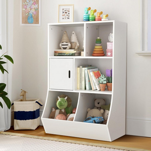 Kids Bookshelf and Toy Storage, 3 Tier Kids Toy Storage Organizer Cabinet with Door, Toddler 6 Cubby Kids Bookcase