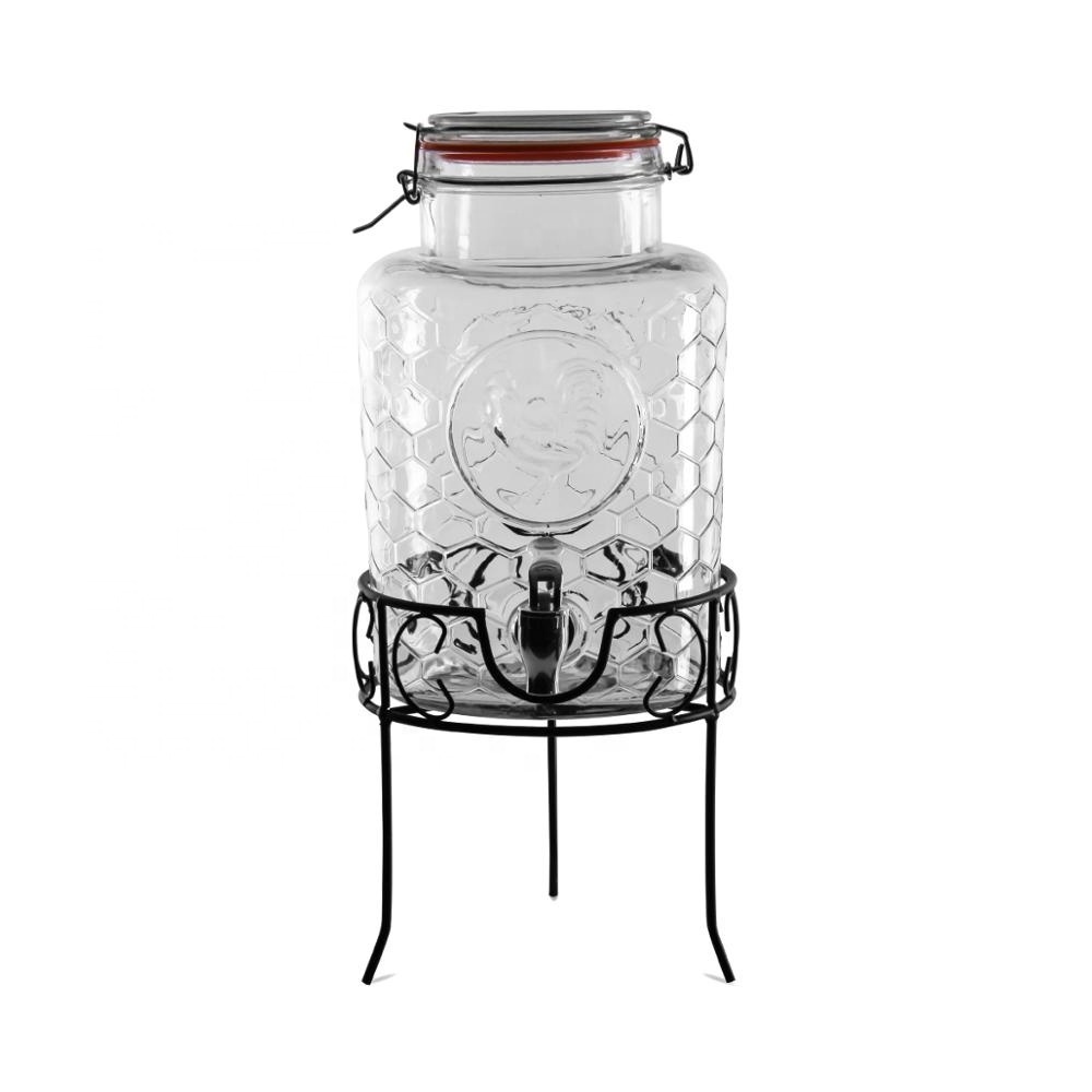 1.5 Gallon Honeycomb Embossed Glass Beverage Drink Dispenser