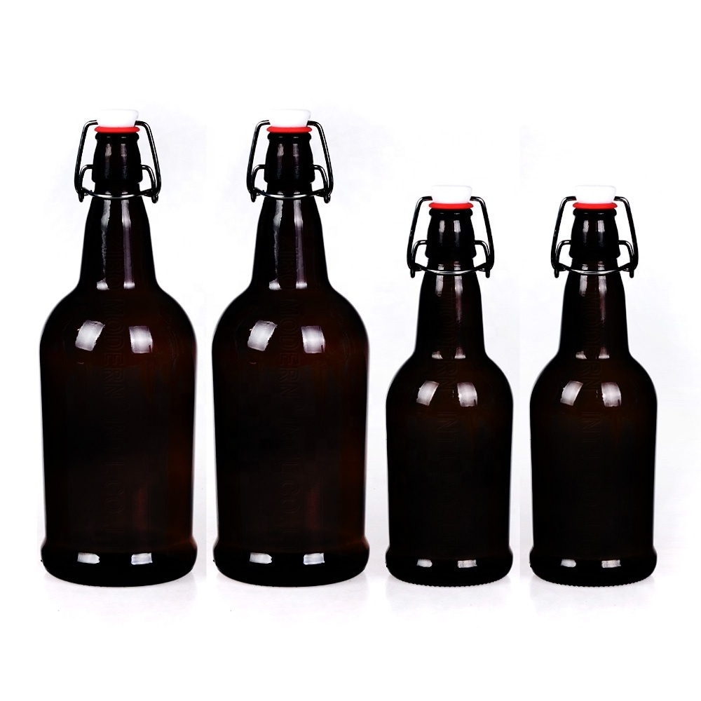 Wholesale 330ml 500ml 1000ml Amber Grolsch Style Airtight Swing Top empty black glass beer bottles