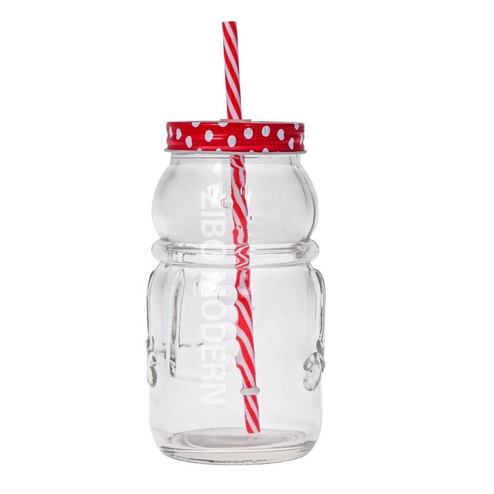 22 Oz Snowman Shaped Mason Jar Mugs With Plastic Straw and Tin Lid - Storage Mason Jar - Cold Beverage Drinking Glasses