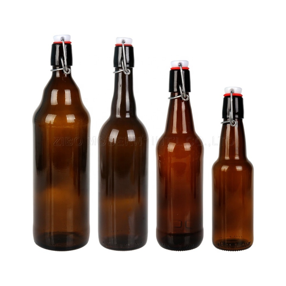 Wholesale 500 ml / 1000 ml Amber Grolsch Style Airtight Swing Top Bottle, Beer Bottle Amber Glass Bottle