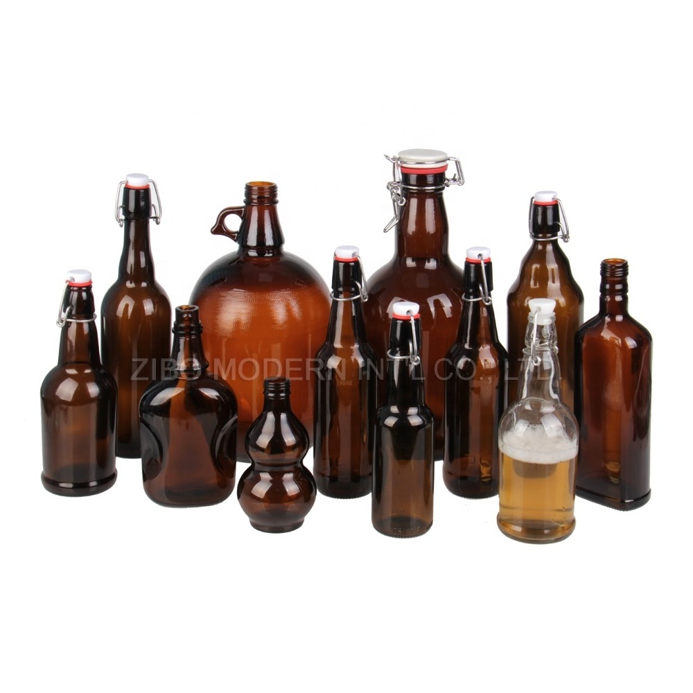 Wholesale 500 ml / 1000 ml Amber Grolsch Style Airtight Swing Top Bottle, Beer Bottle Amber Glass Bottle