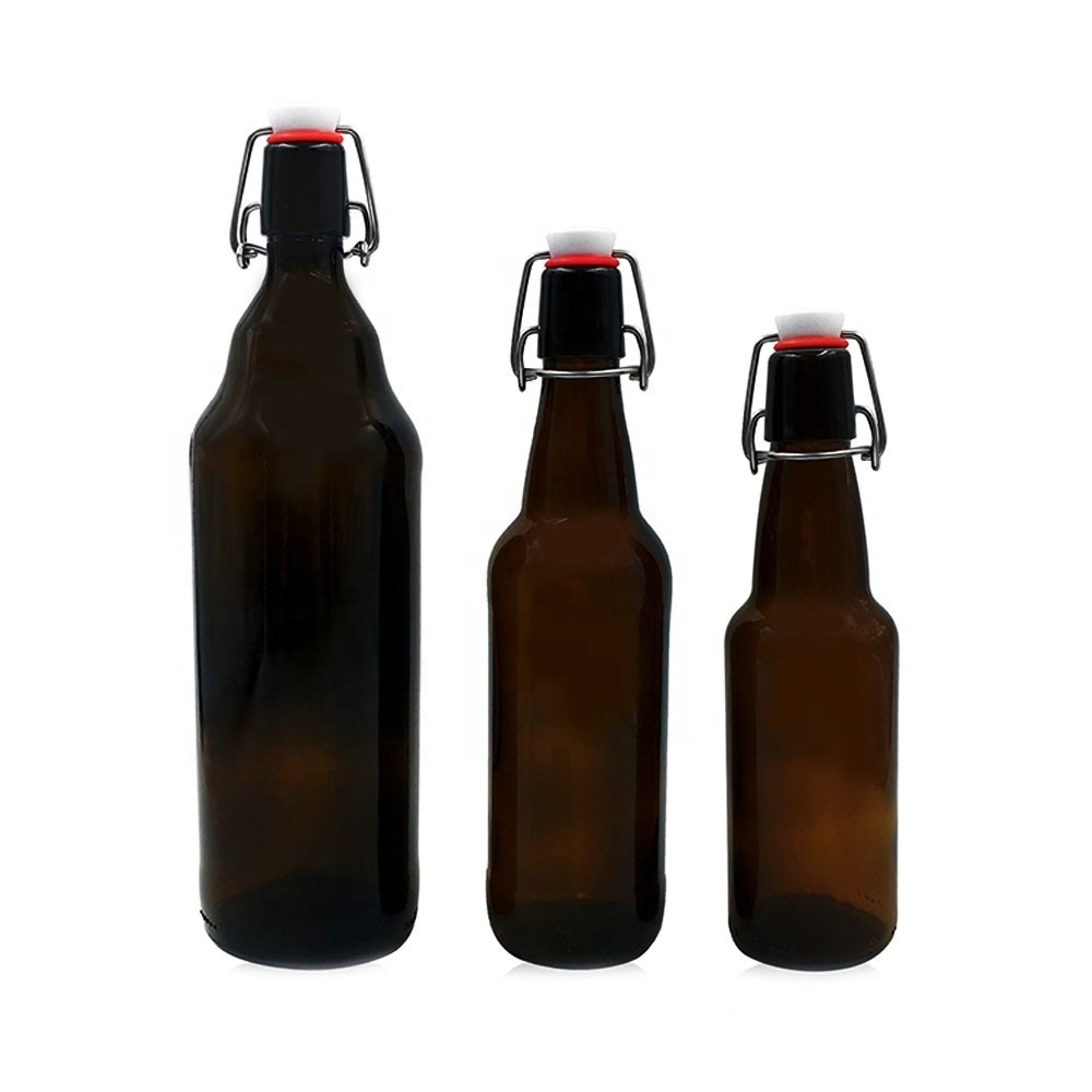 Wholesale 330ml 500ml 1000ml Amber Grolsch Style Airtight Swing Top empty black glass beer bottles