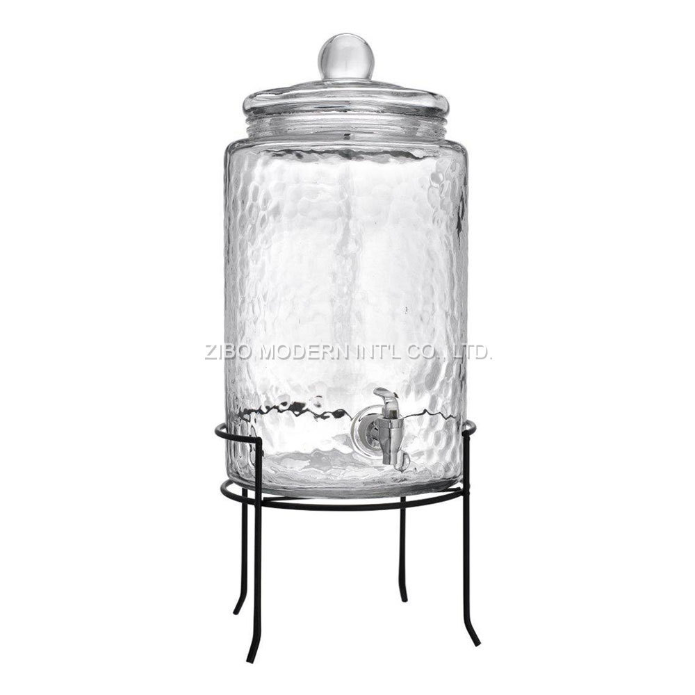 Durable Hammered Glass Large Beverage Dispenser  3 Gallon Drink Jug Stainless Steel Spigot Included Home Bar & Party Serveware