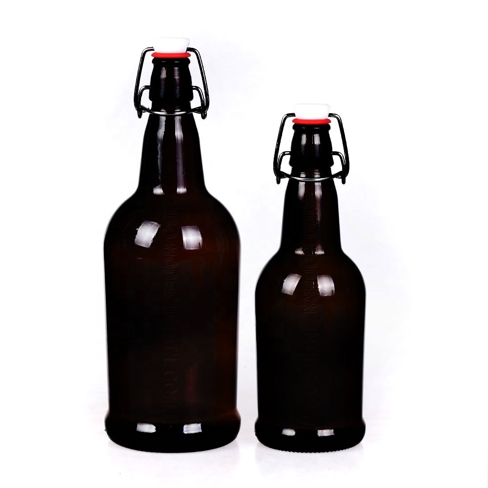 Wholesale 330ml 500ml 1000ml Amber Grolsch Style Airtight Swing Top empty black glass beer bottles