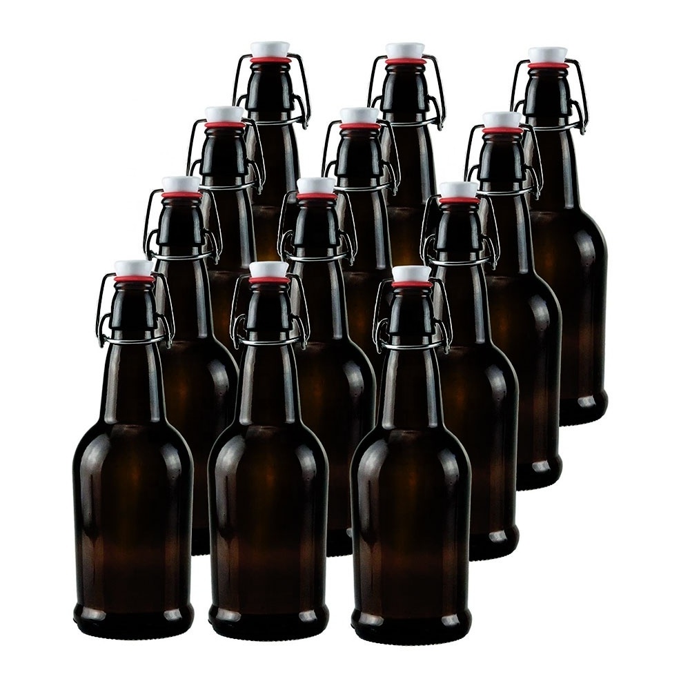 Wholesale 330ml 500ml 1000ml Amber Grolsch Style Airtight Swing Top empty black glass beer bottles