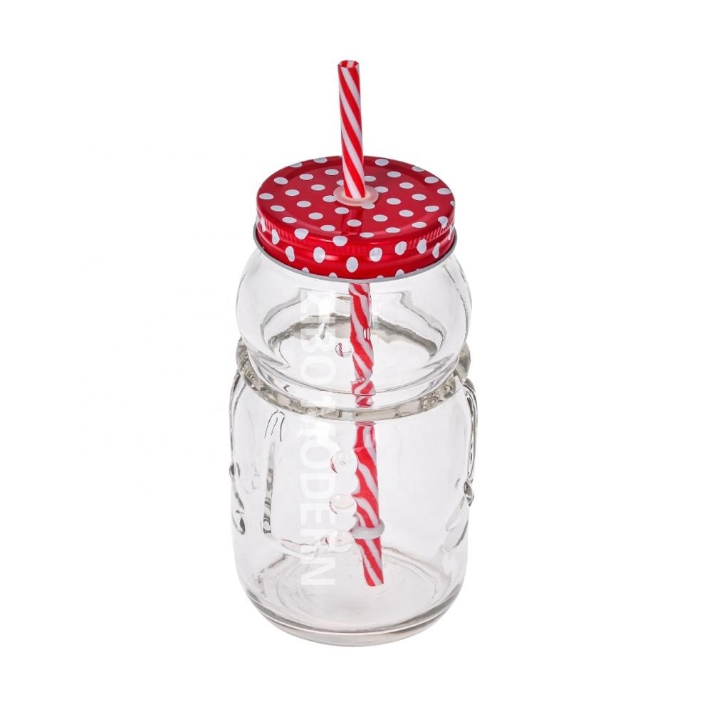 22 Oz Snowman Shaped Mason Jar Mugs With Plastic Straw and Tin Lid - Storage Mason Jar - Cold Beverage Drinking Glasses