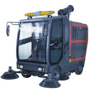 driving type full closed cabin road battery sweeper for factory road street cleaning machine