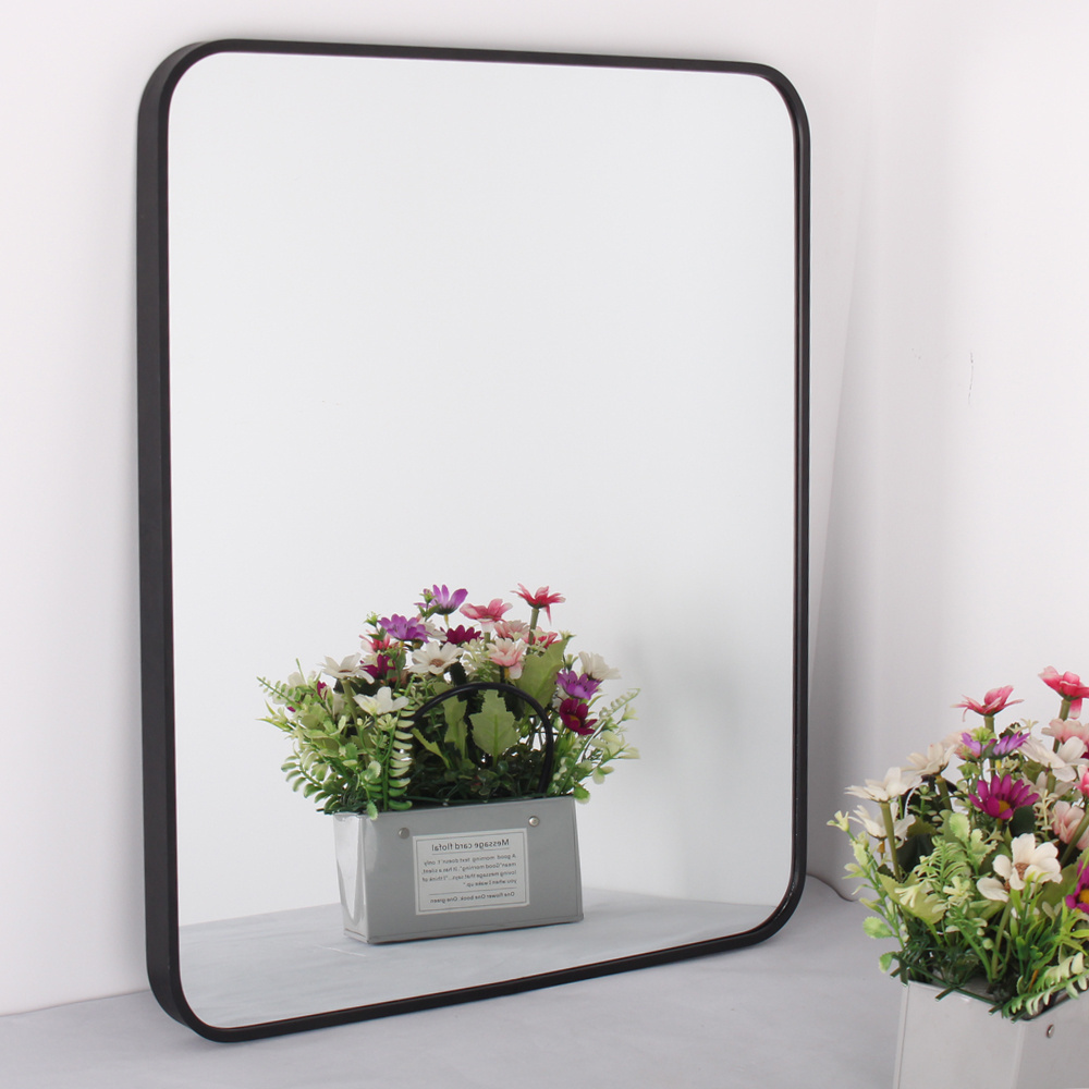 Aluminum Framed Mirror Contemporary Black Aluminum Alloy Framed Rounded Corner Vertical Hanging Wall Rectangle Mirror