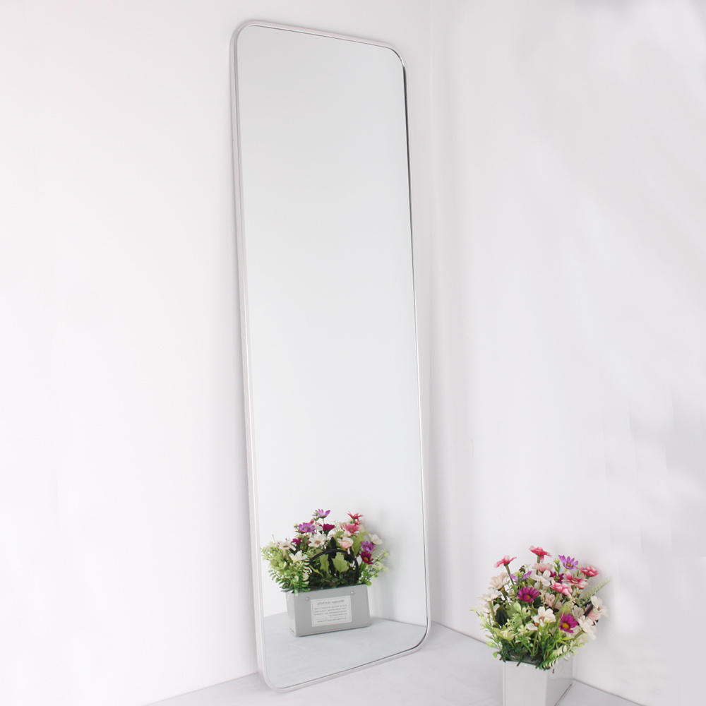 Aluminum Framed Mirror Contemporary Black Aluminum Alloy Framed Rounded Corner Vertical Hanging Wall Rectangle Mirror