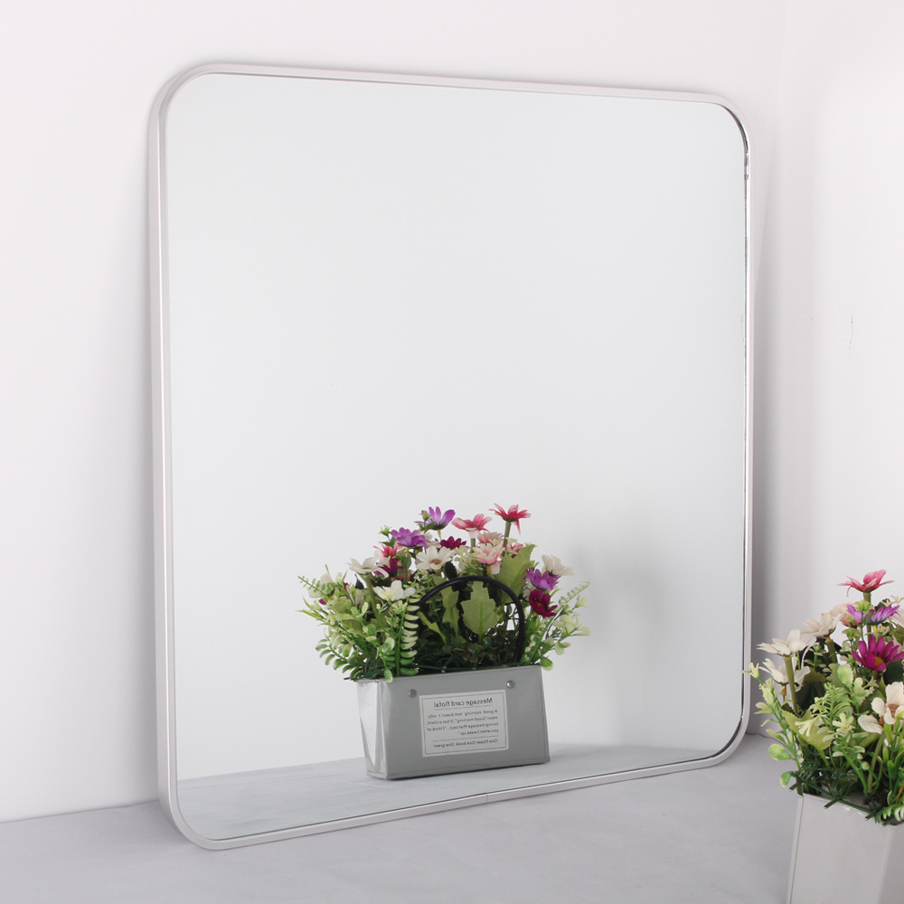 Aluminum Framed Mirror Contemporary Black Aluminum Alloy Framed Rounded Corner Vertical Hanging Wall Rectangle Mirror