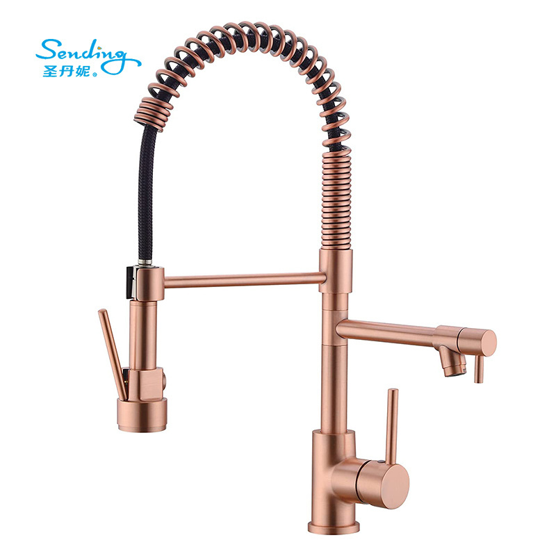 Spring Kitchen faucets Dual Swivel Spout Crane Hot Cold water mixer Taps water purifier Kitchen Faucet Rose Gold Pull Down