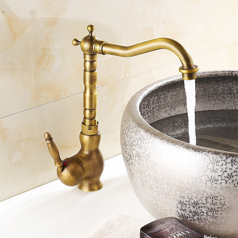 All copper European antique hot and cold water faucet antique brass basin faucets