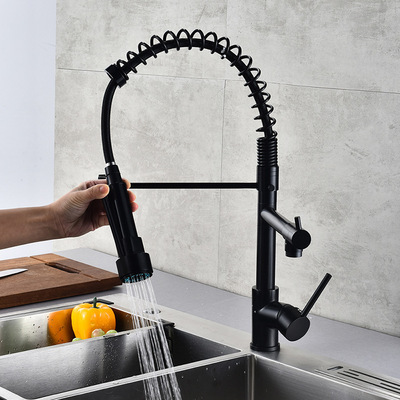 Oem 2021 New Style Brass Black Pull Out Mix Spring Pull Down 3 Way Kitchen Faucet With Sprayer