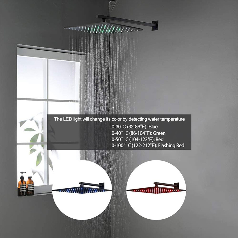 Wall Mounted Rainfall LED Shower System with 12 Inch Shower Head Included Shower Faucet Rough-in Valve Body and Trim kit