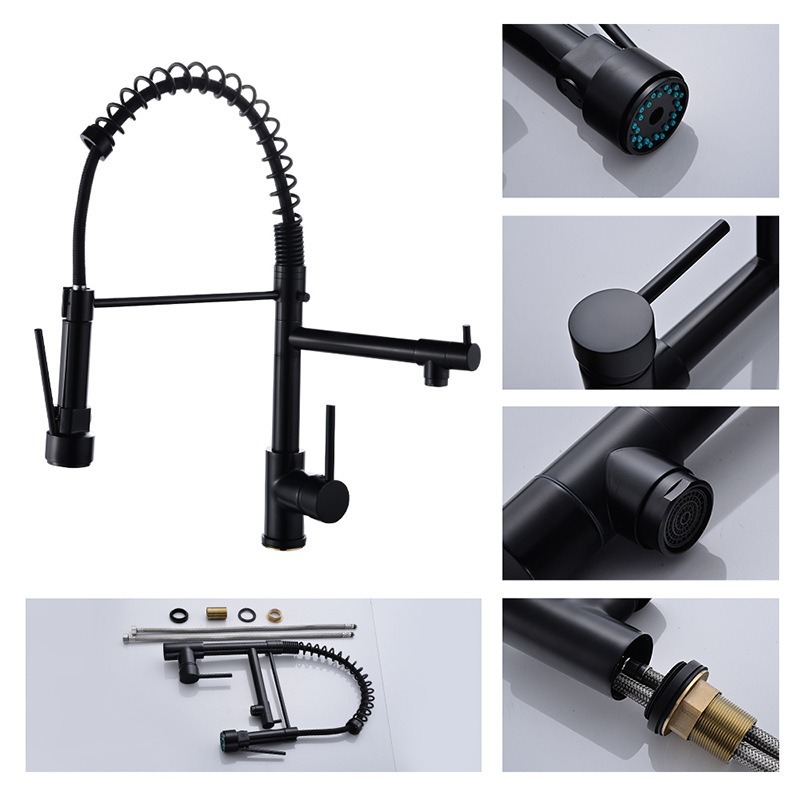 Oem 2021 New Style Brass Black Pull Out Mix Spring Pull Down 3 Way Kitchen Faucet With Sprayer