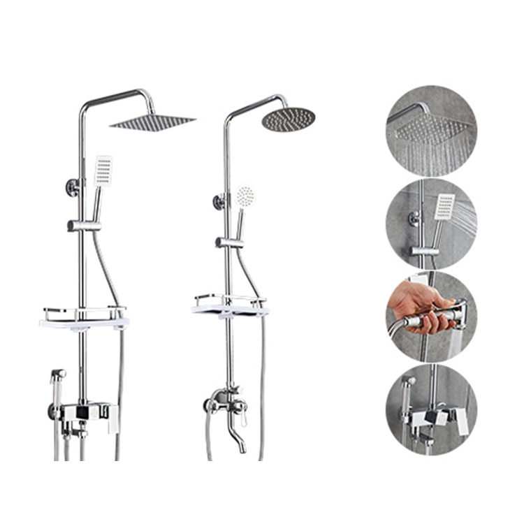 Professional manufacture chrome square rainfall shower faucet head shower set tub spout hand sprayer mixer tap