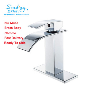 Factory Directly Vanity Sink Bathroom Basin Faucet Taps Stainless Steel Square Waterfall Faucet With Plate