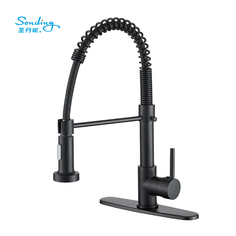 OEM service Soild brass Commercial Faucet, Pull Down Spring Kitchen Sink Faucets, Matte Black Pull Out Kitchen Faucets