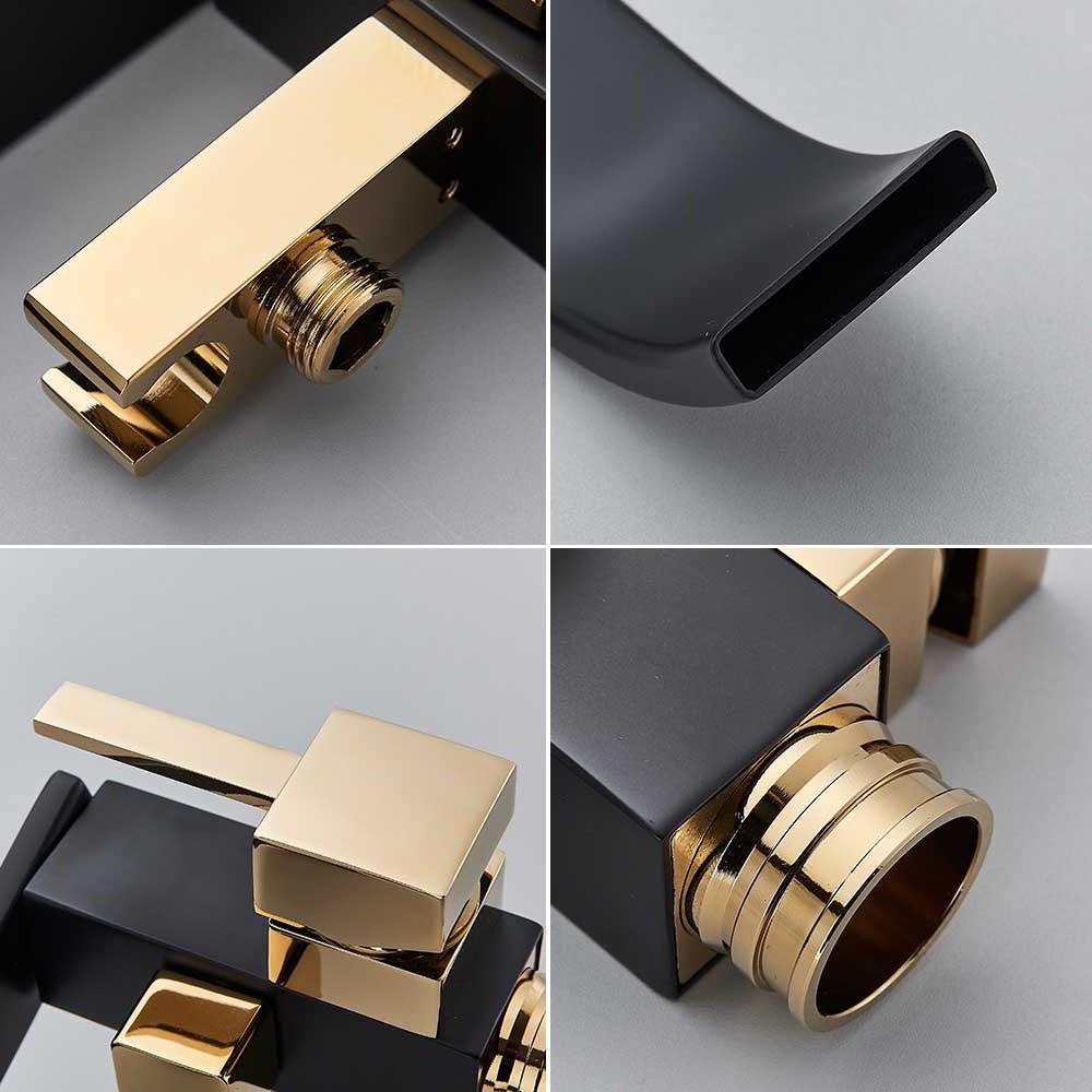 Square Black Gold Bathtub Shower Faucet Free Standing Bath Spout Faucet Floor Mount Bathroom Crane Hot Cold Clawfoot Tub Mixers