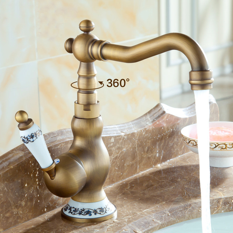 All copper European antique hot and cold water faucet antique brass basin faucets