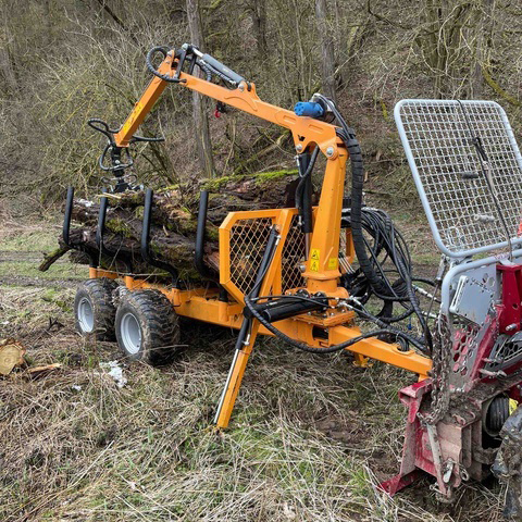 Cheap farm trailer PTO hydraulic timber loading log trailer self loading log trailer with honda power unit