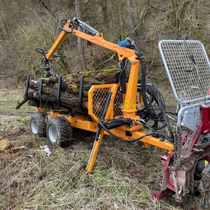 Cheap farm trailer PTO hydraulic timber loading log trailer self loading log trailer with honda power unit