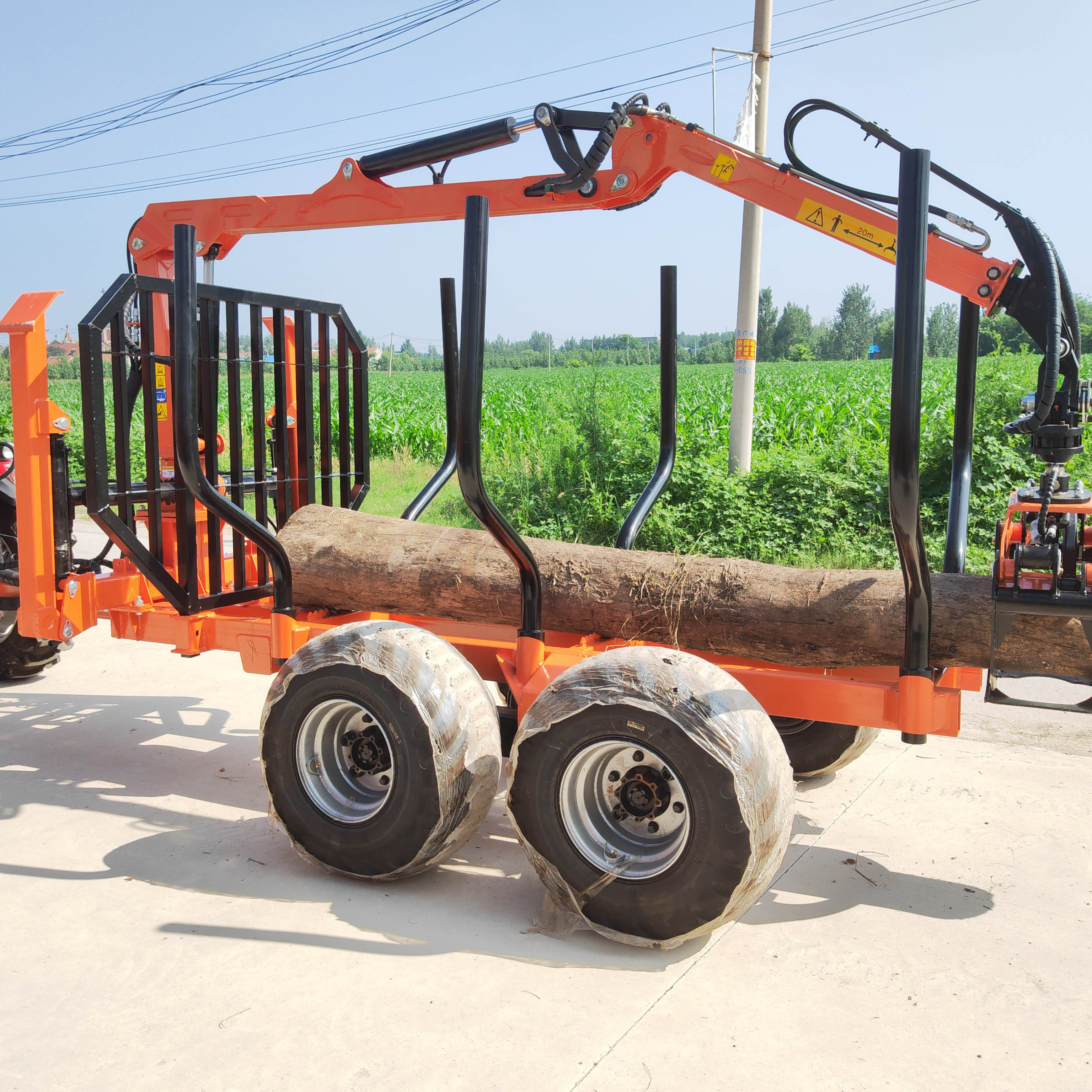 Cheap farm trailer PTO hydraulic timber loading log trailer self loading log trailer with honda power unit