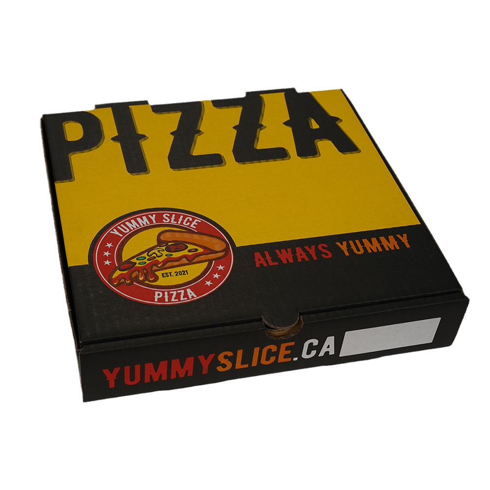 Pizza Box Wholesale China Custom Logo Printed Yellow Corrugated Pizza Packing Paper Carton Box