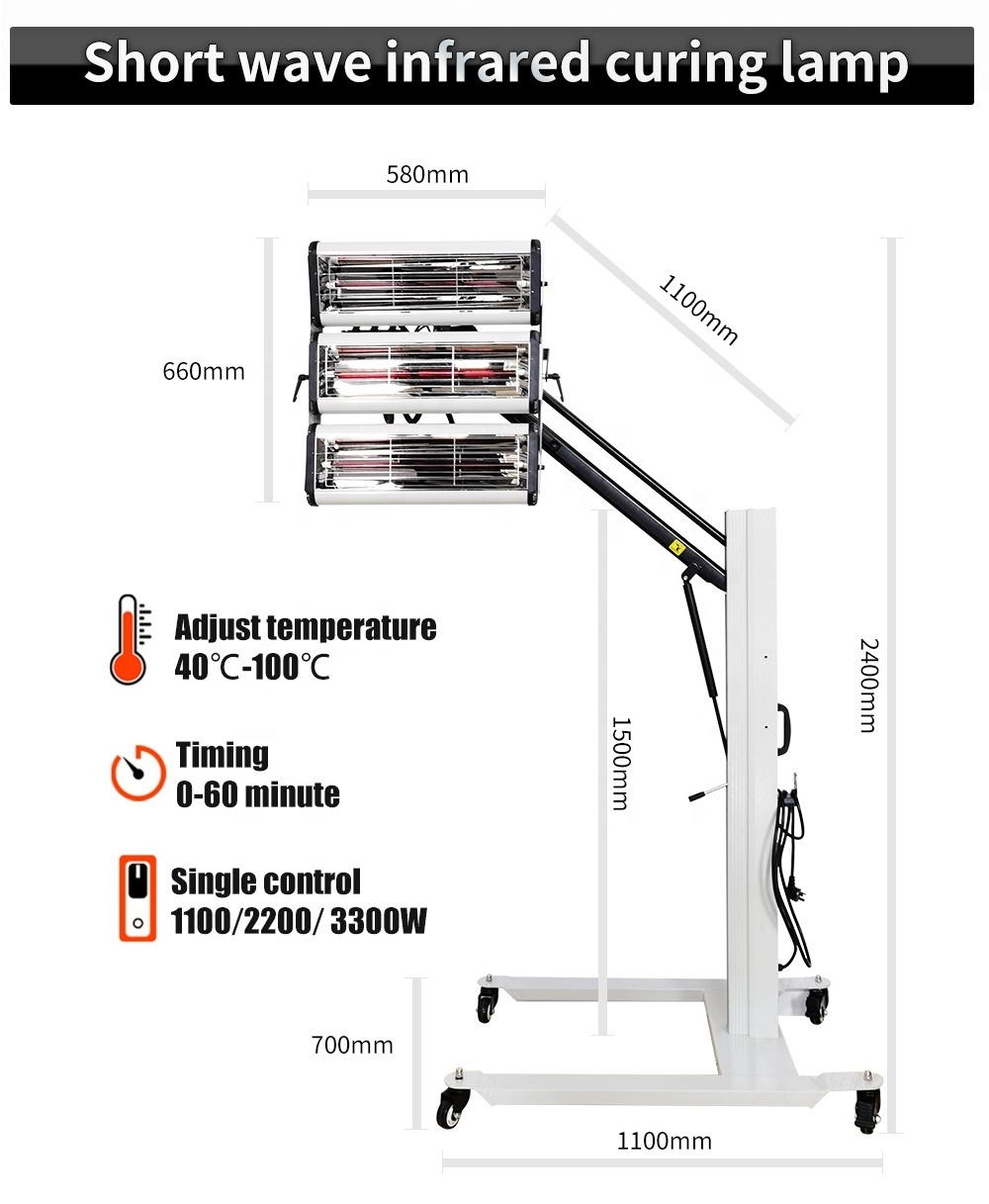 Car Vertical Mobile 3300W Infrared Paint Lamp Car Body Paint Curing Lamp Shortwave Paint Drying Lamp Light Car Tools