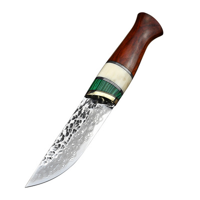 Damascus steel hunting knife survival camping outdoor utility tactical fixed blade knife edc tools ox bone handle