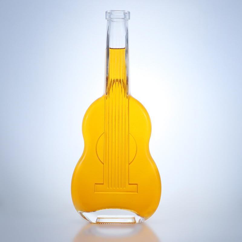 Unique Design Violin Shaped Transparent Spirits Glass Bottle 750ml Empty Glass Bottle With Cork Stopper