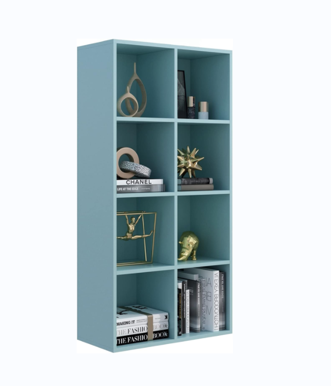 OUHAN 8-Cube Shelf Bookcase - Wooden 4 level floor-to-ceiling open bookcase for home and office, display case, Tiffany - blue