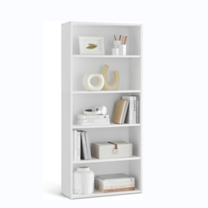 OUHAN Bookshelf,5 level open bookcase with adjustable storage, floor to floor unit, white