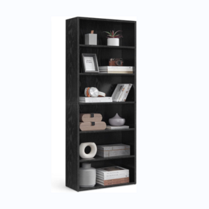 OUHAN Bookshelf, 6-level open bookcase with adjustable storage, floor to floor unit, Black