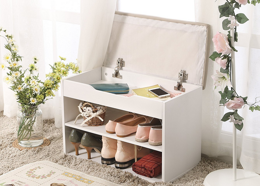 MDF oak wooden shoe rack cabinet with cushion hallway seat furniture, shoe rack bench