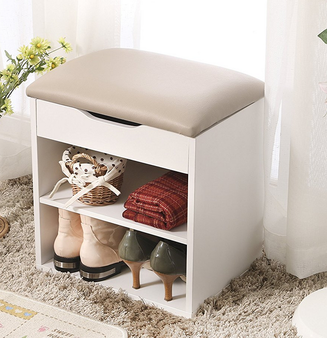 MDF oak wooden shoe rack cabinet with cushion hallway seat furniture, shoe rack bench