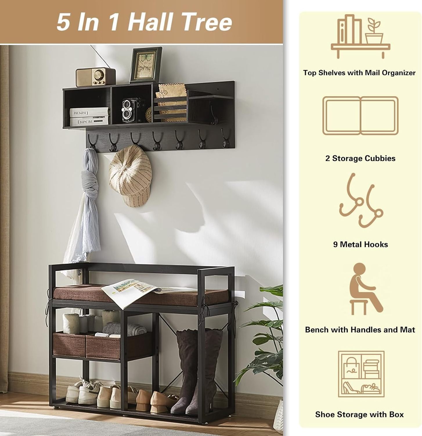 Hot sale Wholesale 2023 Coat Racks Wall Storage Entryway Hall Tree Coat Rack And Shoe Bench With Shelves