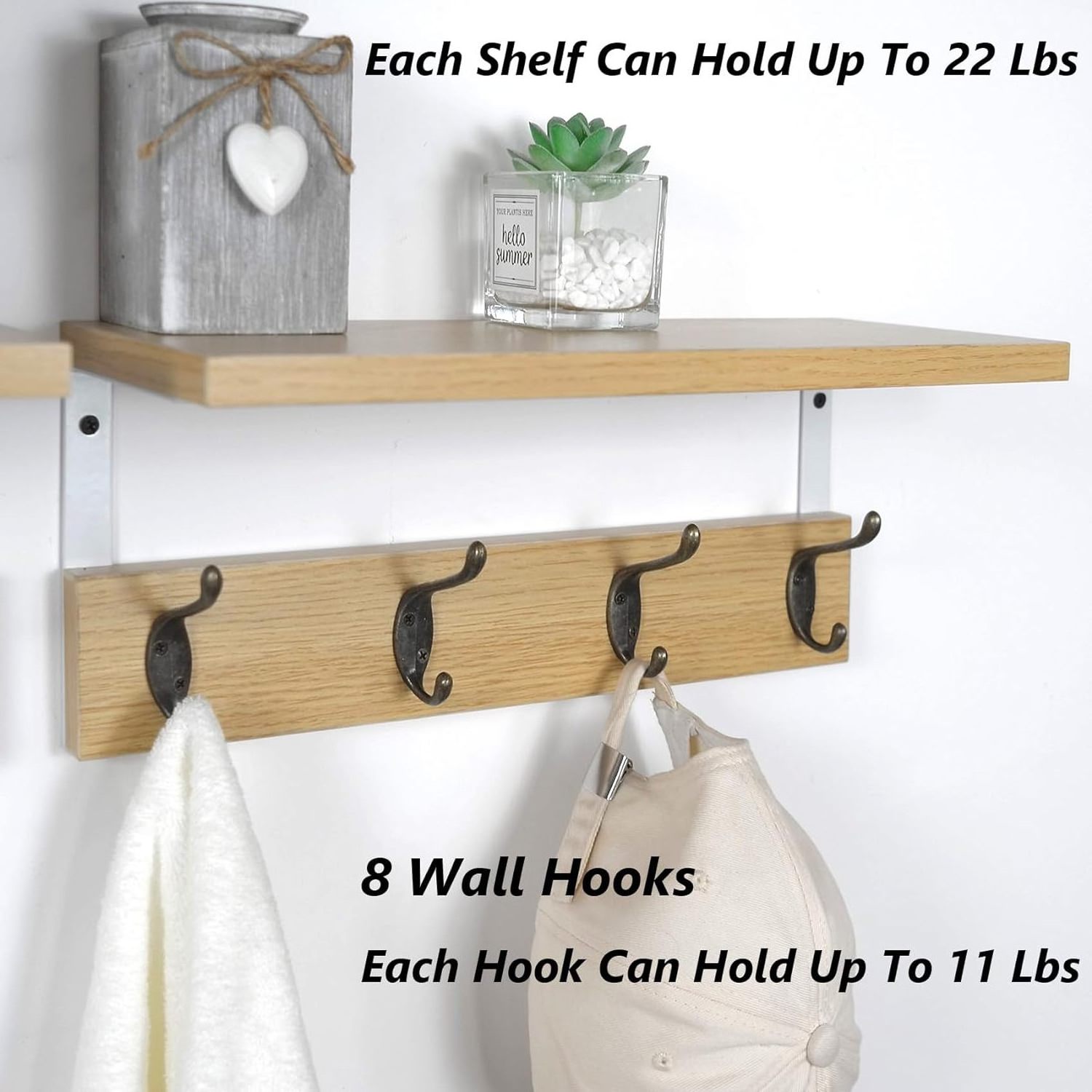 Coat hanger shoe stool set, hall tree with shoe storage bench 8 wall hooks 2 wall shelves for entrance hallway bedroom