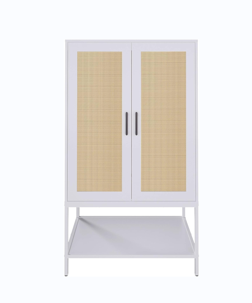 Closet cupboard, rattan bedroom closet with 2 doors, with shelves and hanging rods, white